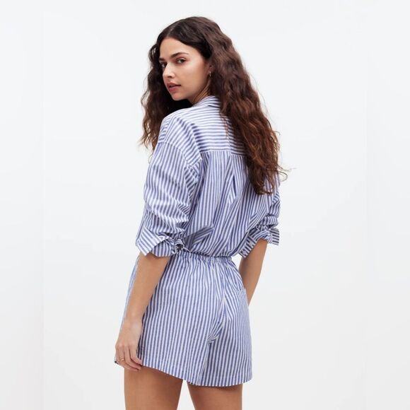 Madewell NWT Drawstring Pull-On Shorts in Pure Blue Stripe Size XL - Picture 4 of 9